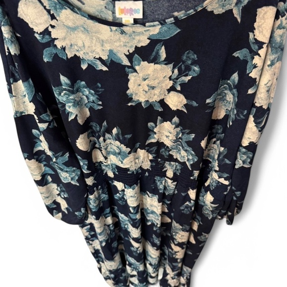 LuLaRoe Navy Blue Floral Evelyn Smock Waist Long Sleeve Maxi Dress Size 3XL NWT - Picture 3 of 8